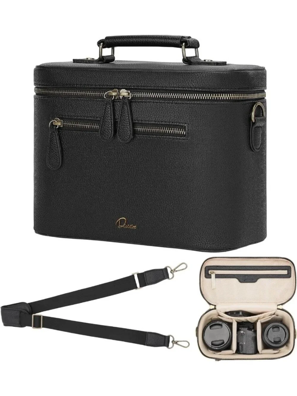 Waterproof Crossbody Camera Sling Bag, PU Leather Small Shoulder Case for DSLR